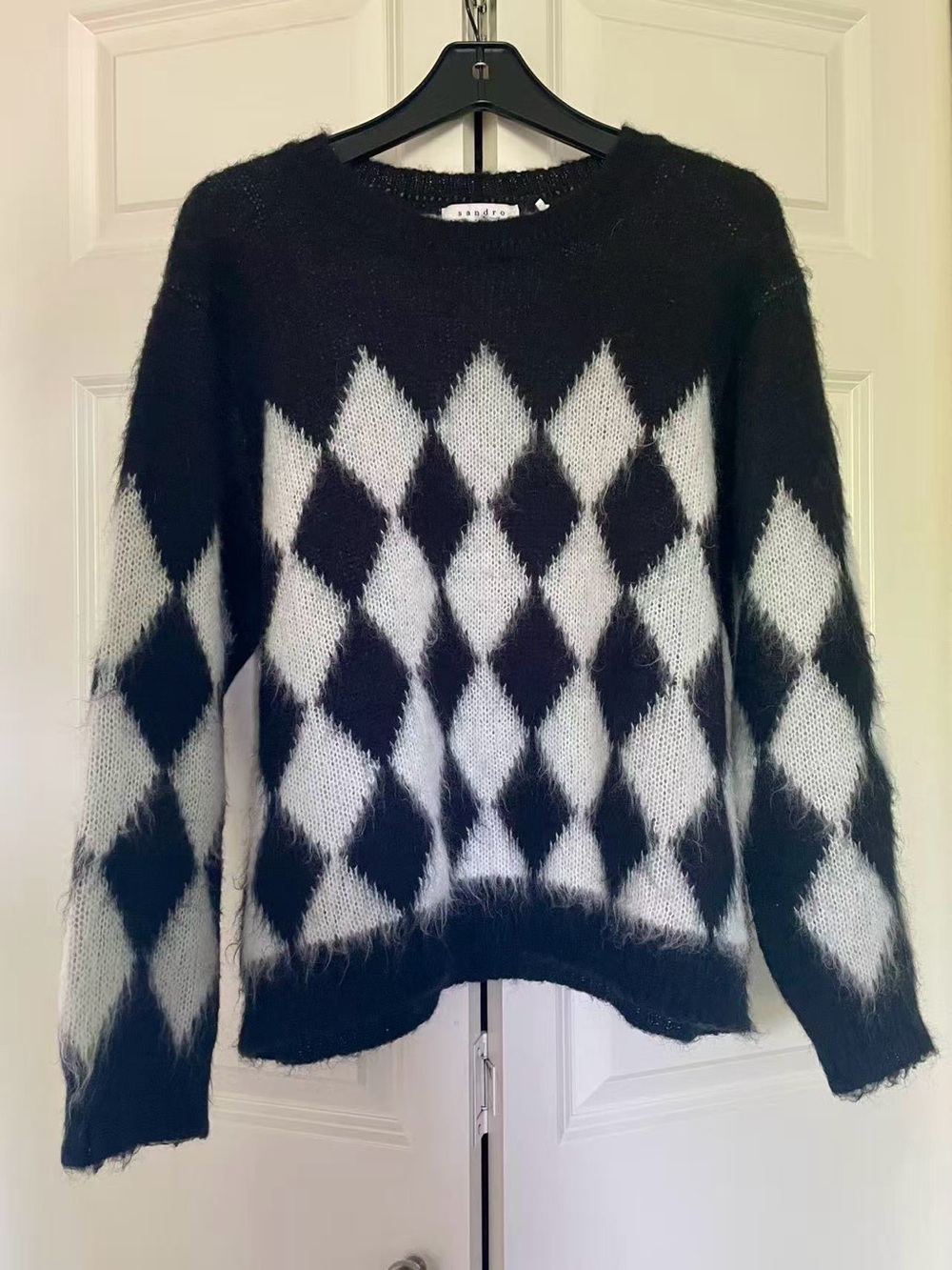 Sandro Black & White Diamond Knit Sweater - Women